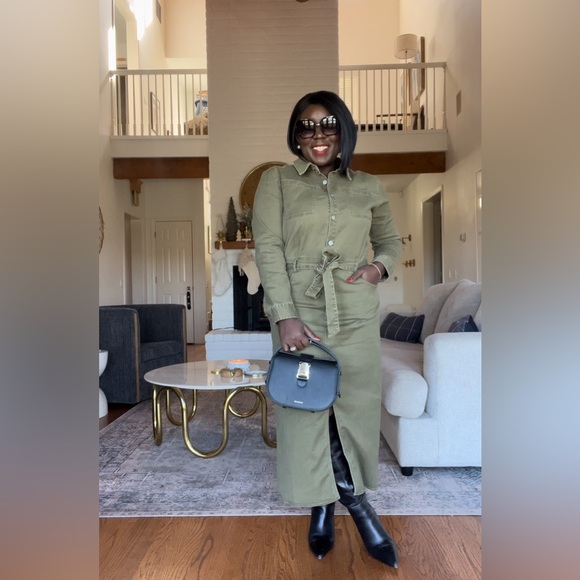 Petal and Pup Green Jean Belted Dress - Picture 3 of 3